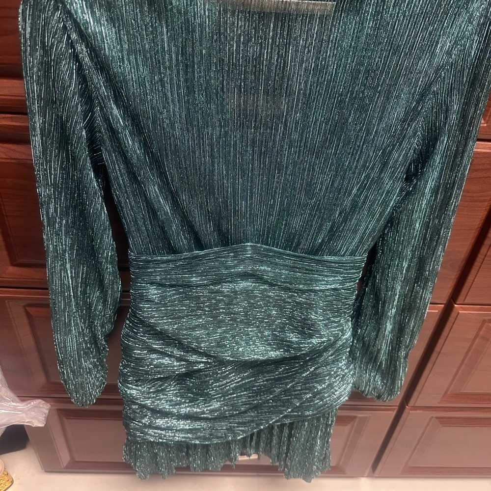 Elegant Green Pleated Dress - Picture 2 of 5